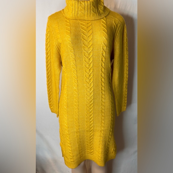 Ann Taylor Dresses & Skirts - NWT Ann Taylor Cable Knit Turtleneck Yellow Sweater Dress Mustard Size L
